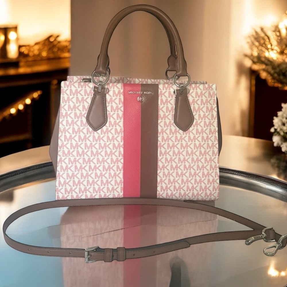 NWOT MICHAEL KORS Marilyn Medium Logo Stripe 2-Way Satchel